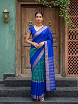 MIMOSA Sapphire Mysore Silk Crepe Saree — AI Model lifestyle pose 1