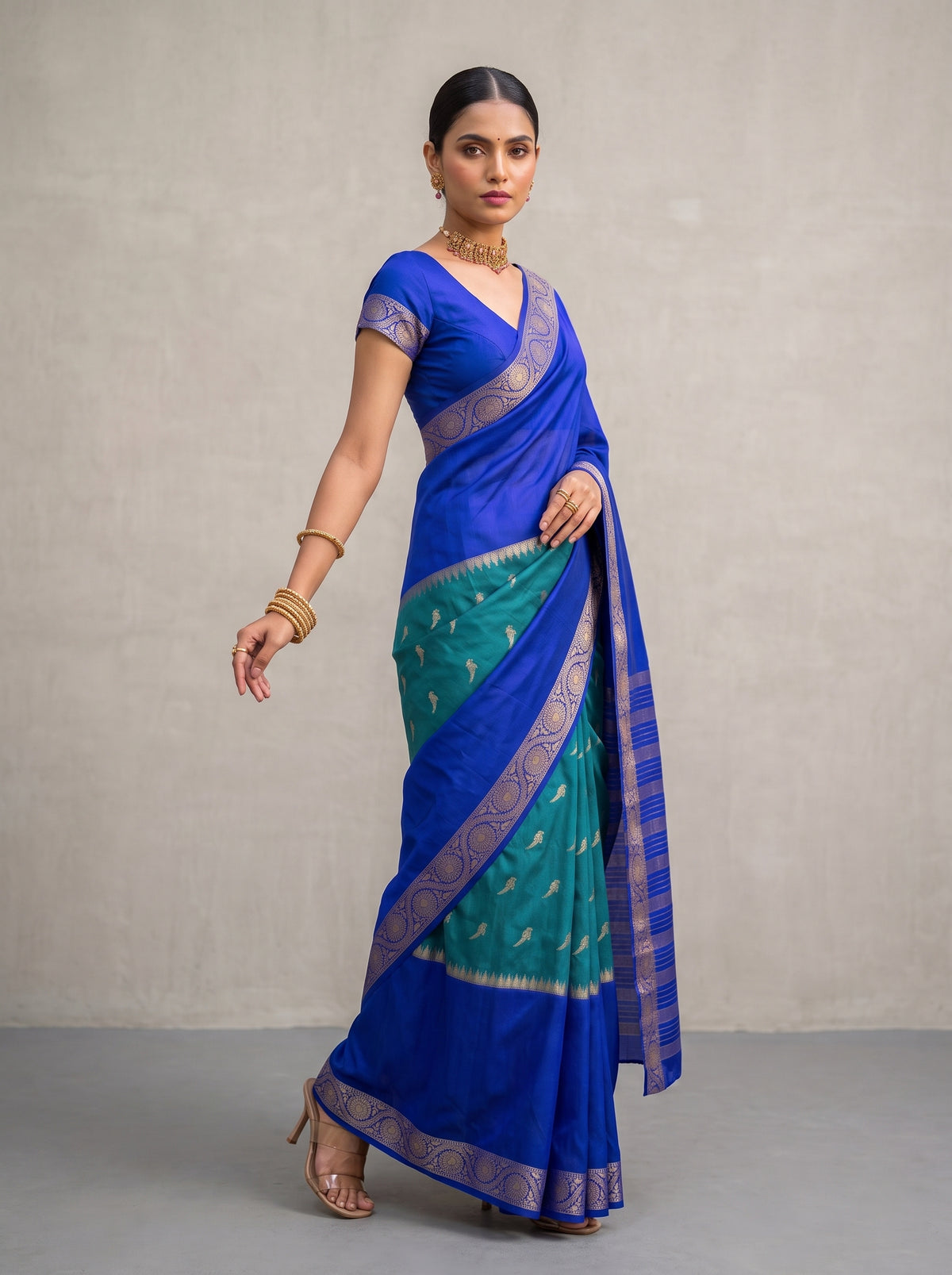 MIMOSA Sapphire Mysore Silk Crepe Saree — pose 9 styling detail