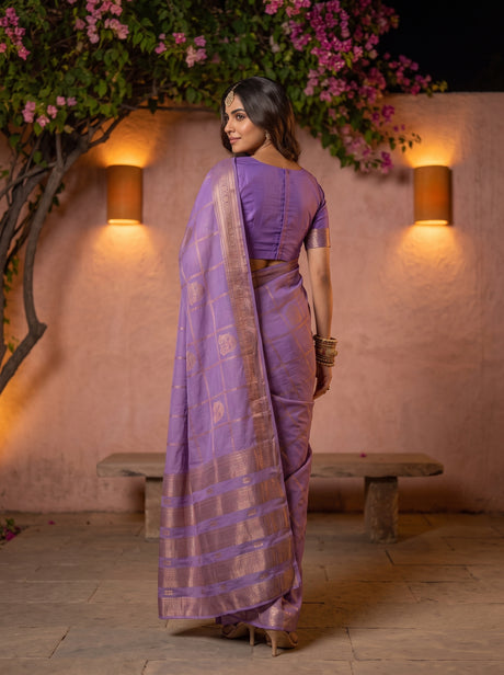 MIMOSA Lavender Mysore Silk Crepe Saree — pose 2 styling detail