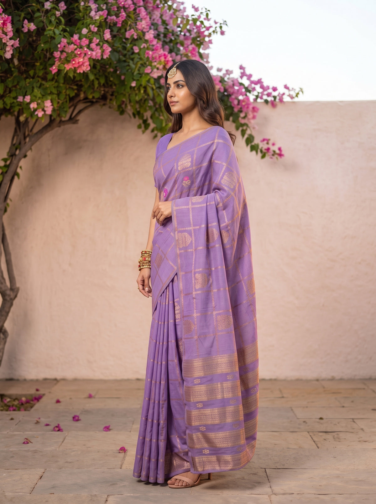 MIMOSA Lavender Mysore Silk Crepe Saree — pose 3 styling detail