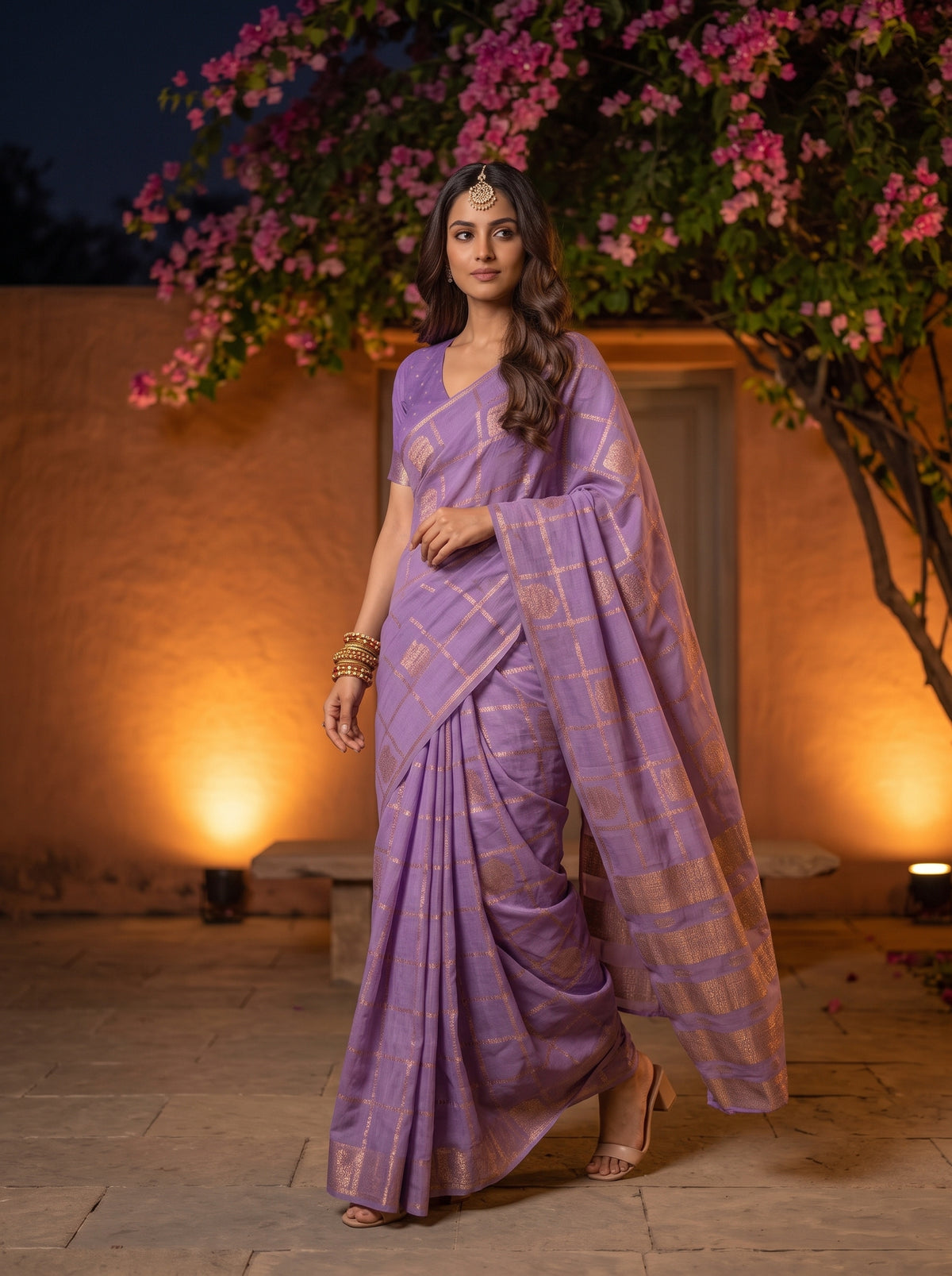 MIMOSA Lavender Mysore Silk Crepe Saree — pose 6 styling detail