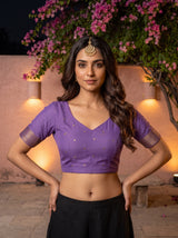 MIMOSA Lavender Mysore Silk Crepe Saree — blouse close-up