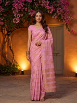 MIMOSA Pink Mysore Silk Crepe Saree — front view on mannequin