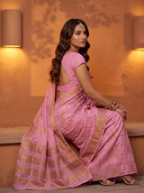 MIMOSA Pink Mysore Silk Crepe Saree — pose 10 styling detail