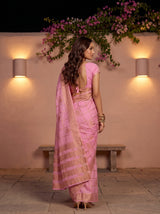 MIMOSA Pink Mysore Silk Crepe Saree — pose 2 styling detail
