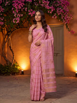 MIMOSA Pink Mysore Silk Crepe Saree — pose 5 styling detail