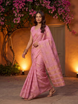 MIMOSA Pink Mysore Silk Crepe Saree — pose 6 styling detail