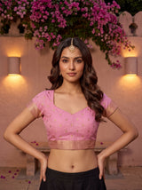 MIMOSA Pink Mysore Silk Crepe Saree — blouse close-up