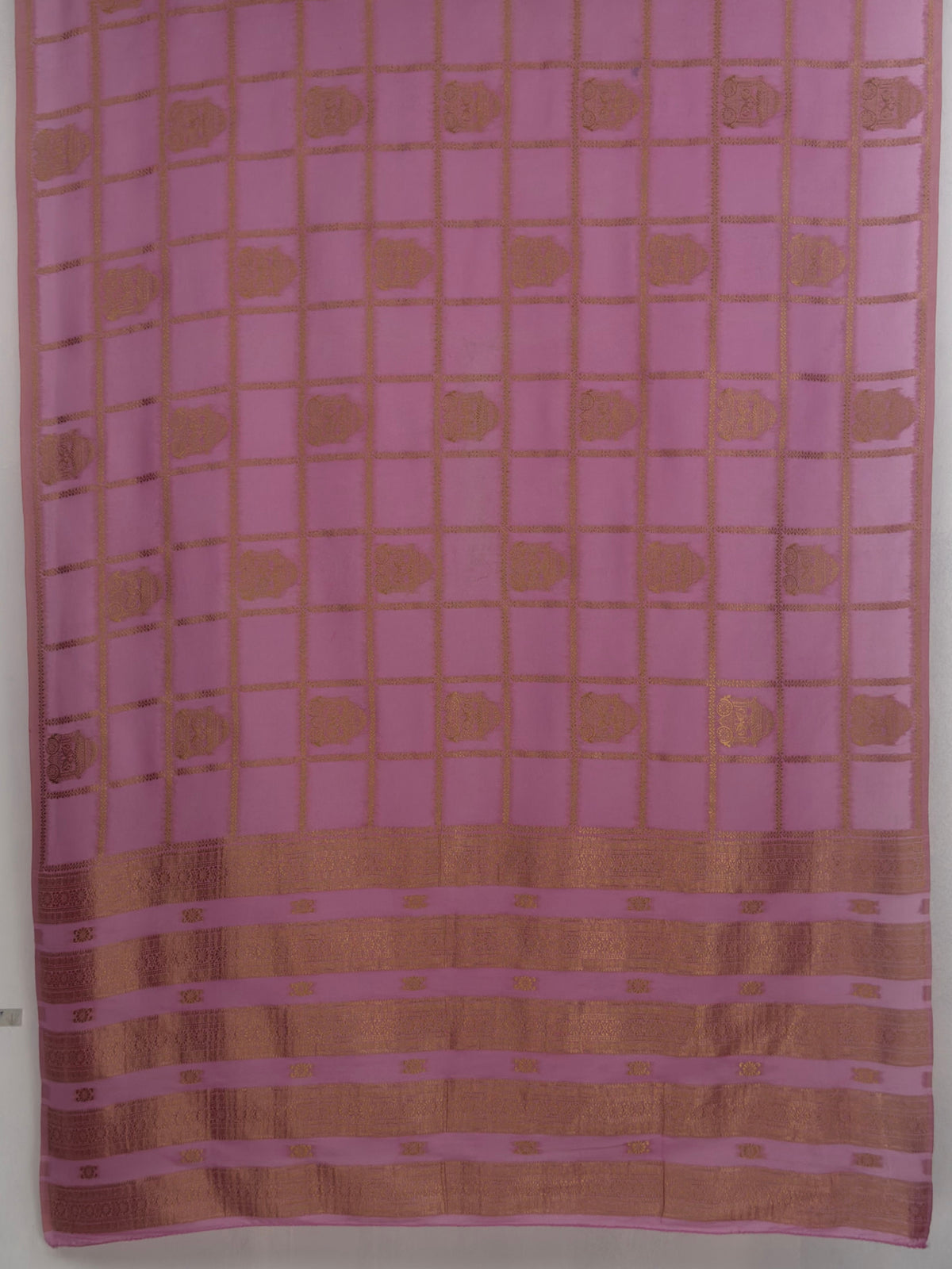 MIMOSA Pink Mysore Silk Crepe Saree — pallu and zari work detail