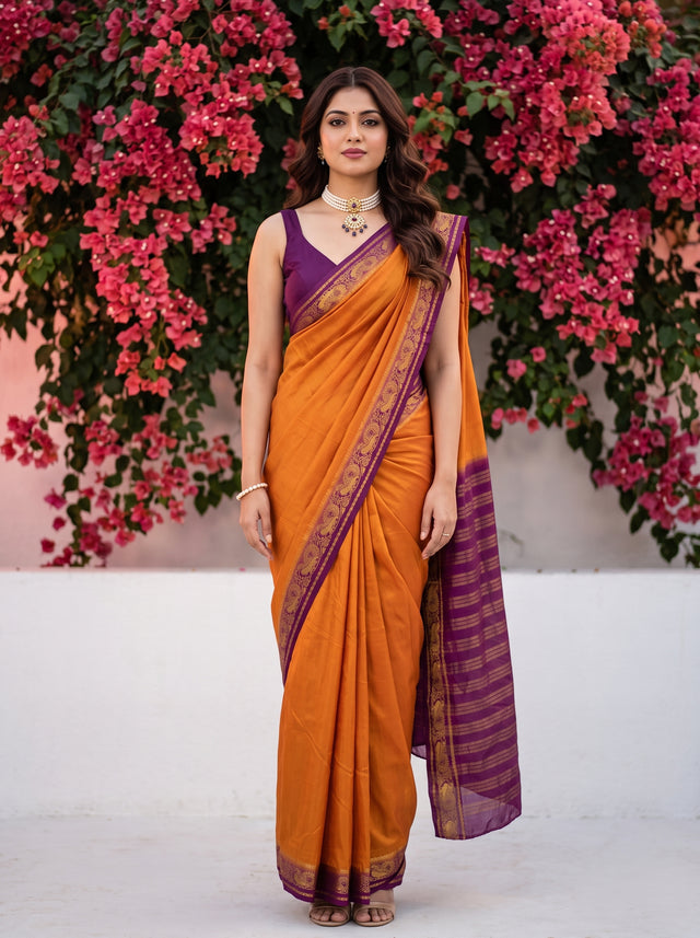 MIMOSA Wine Mysore Silk Crepe Saree — AI Model lifestyle pose