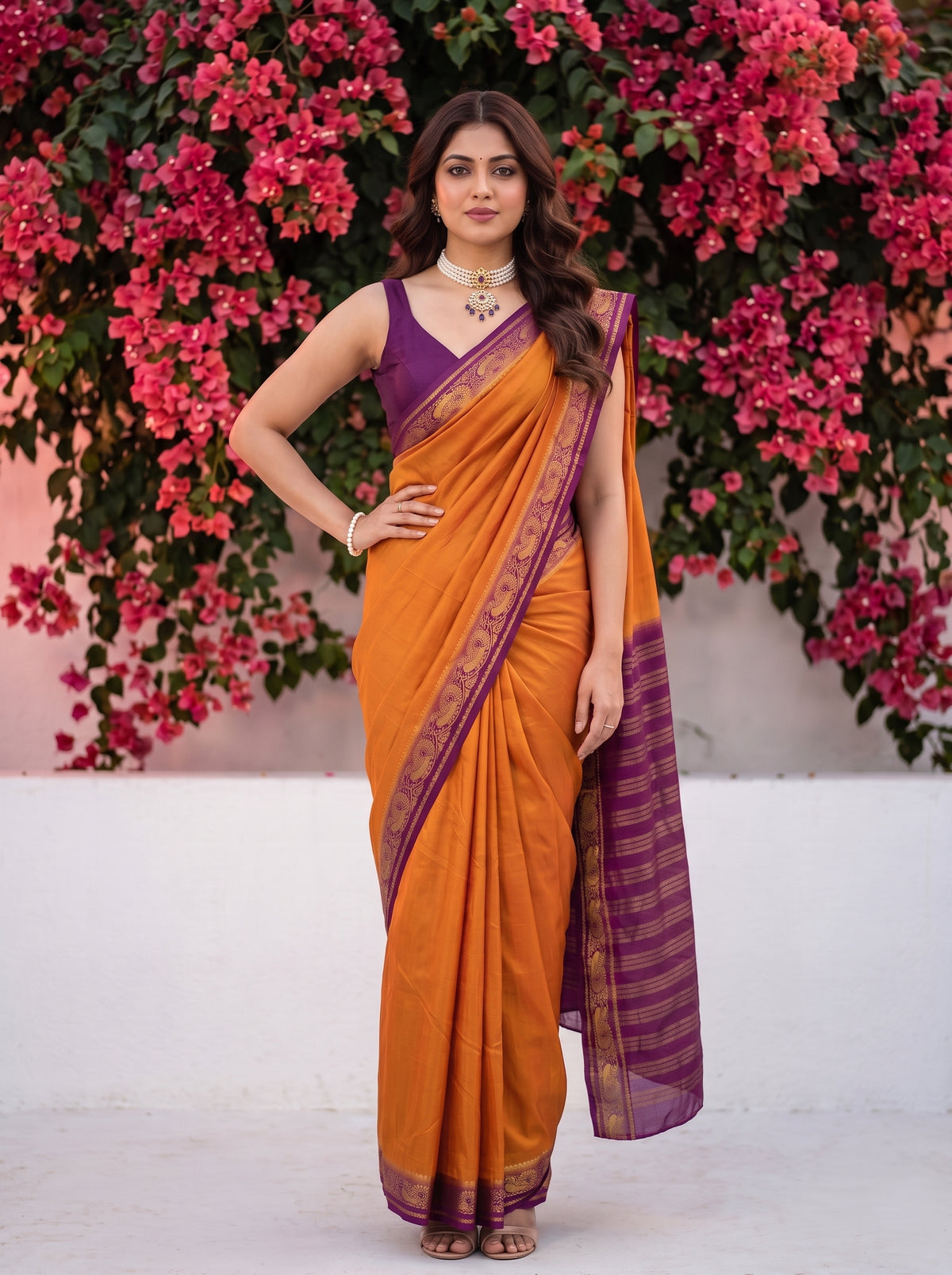 MIMOSA Wine Mysore Silk Saree — pose 4 styling detail
