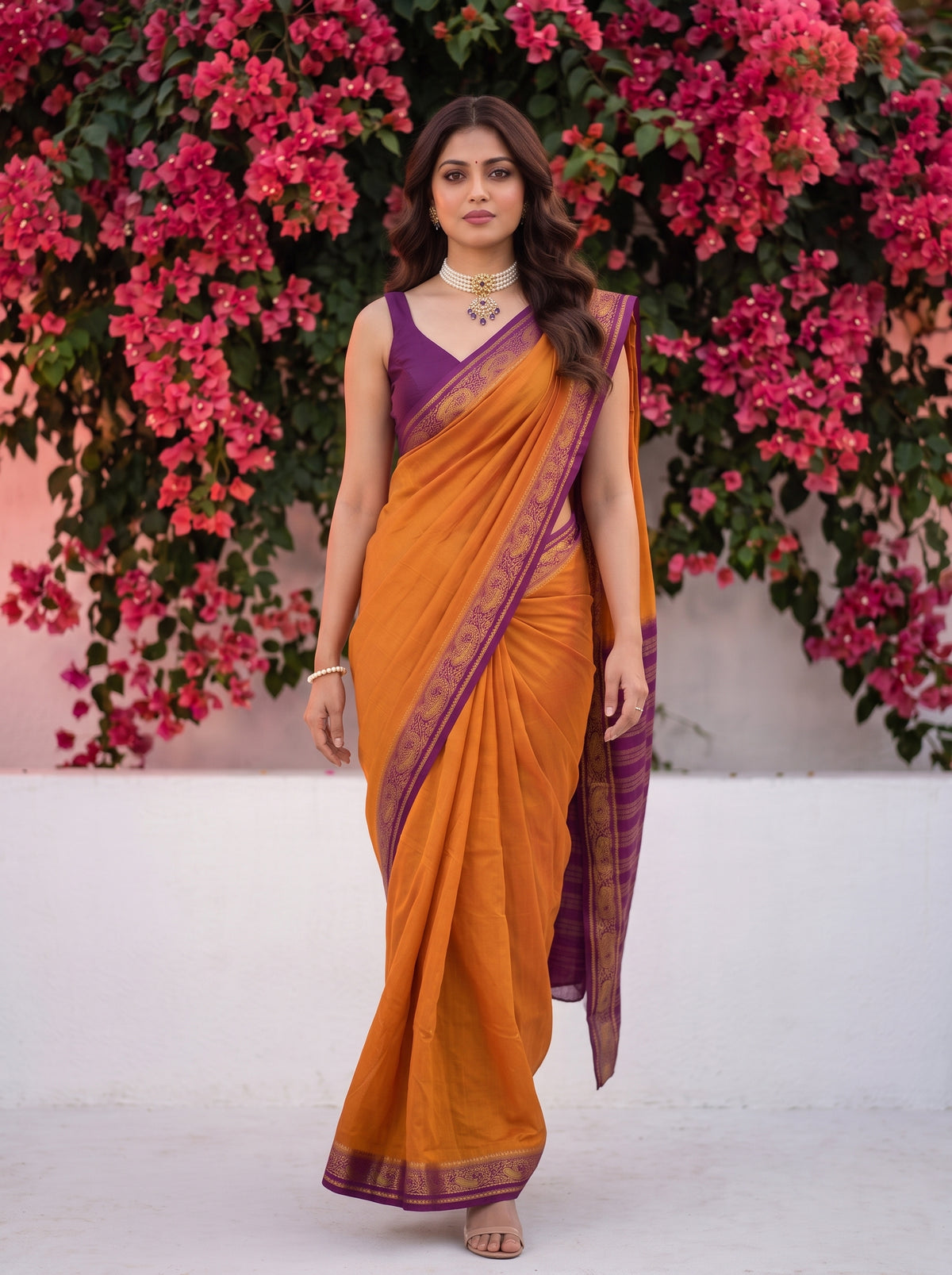MIMOSA Wine Mysore Silk Saree — pose 6 styling detail