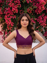 MIMOSA Wine Mysore Silk Saree — blouse close-up