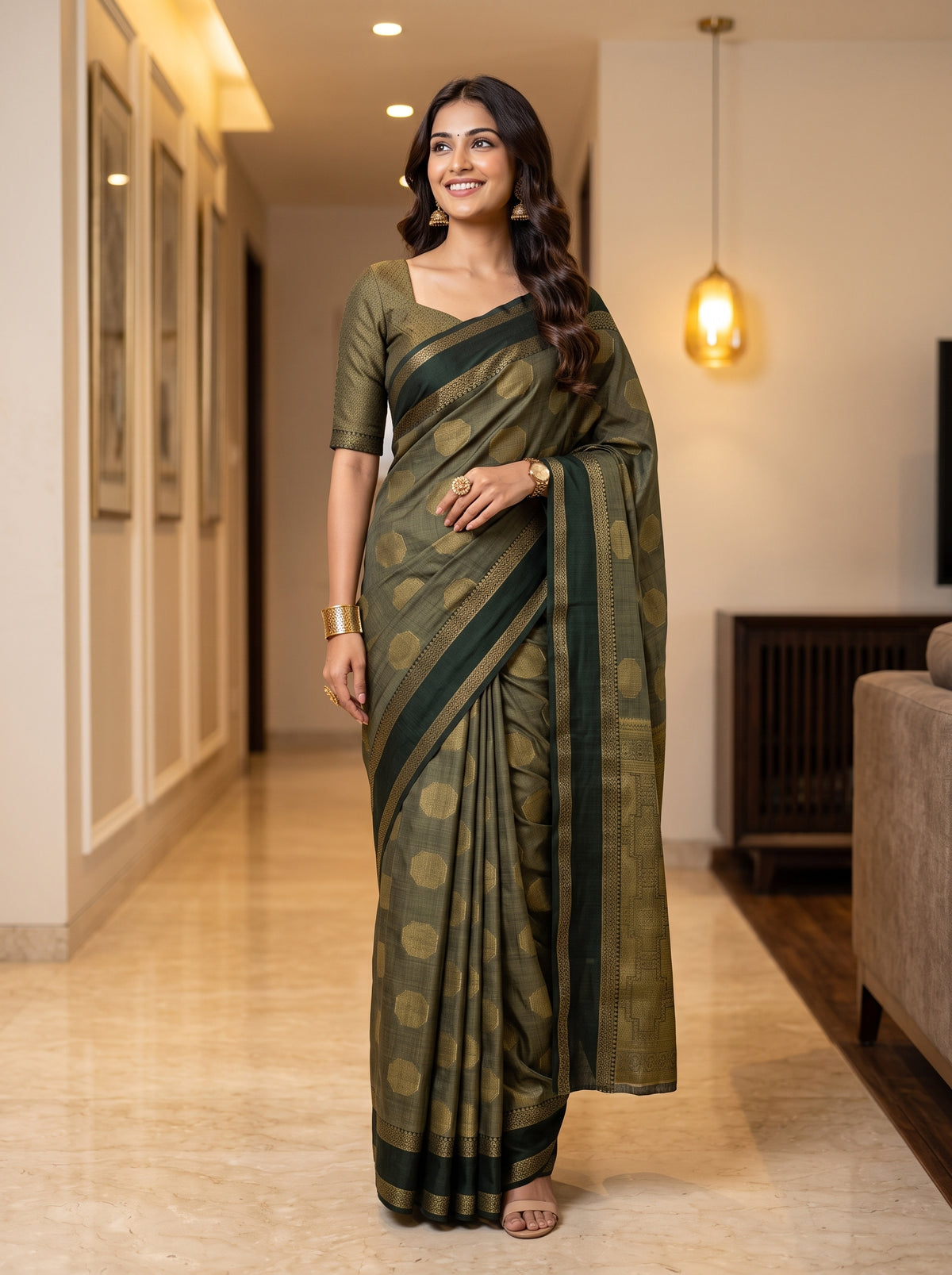 MIMOSA Blue Banarasi Saree — front view on mannequin
