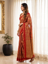 MIMOSA Orange Banarasi Saree — pose 3 styling detail