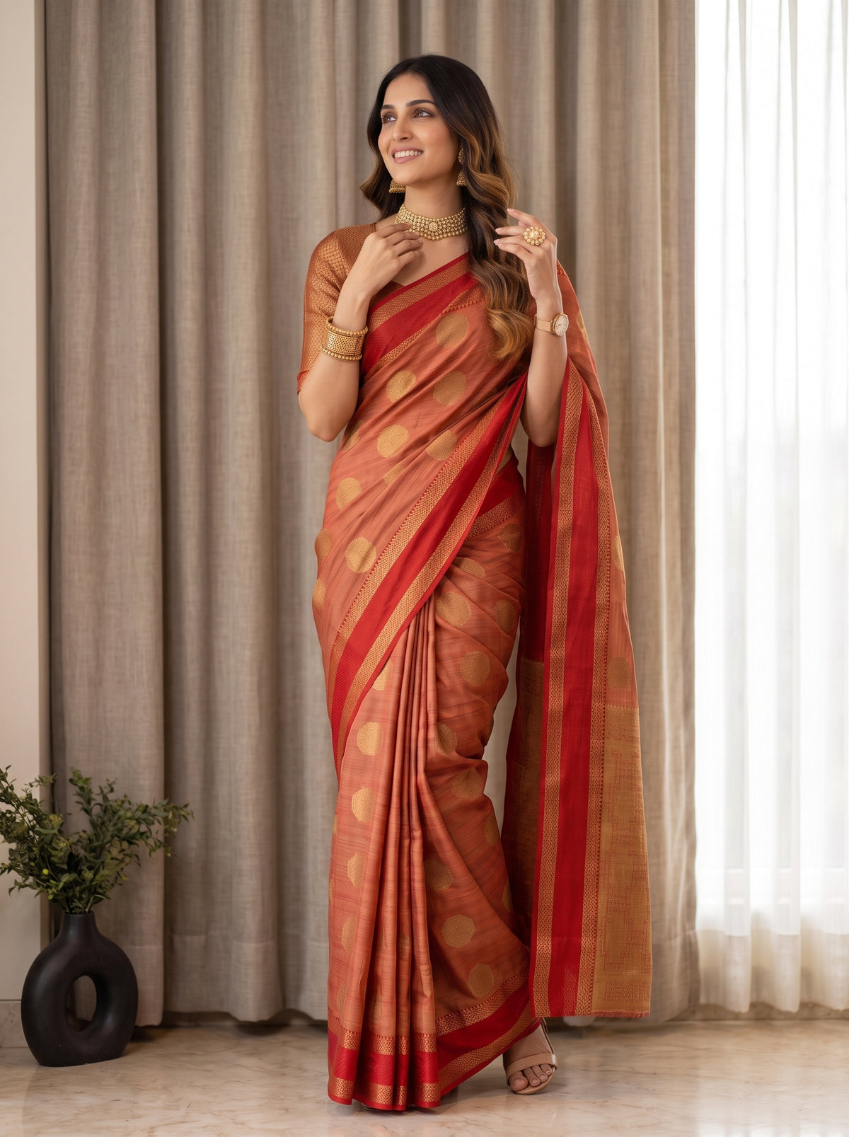 MIMOSA Orange Banarasi Saree — pose 5 styling detail