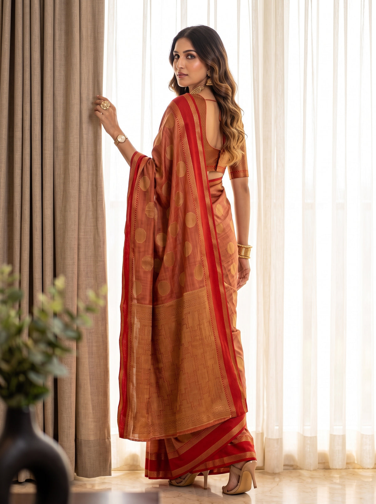 MIMOSA Orange Banarasi Saree — pose 7 styling detail