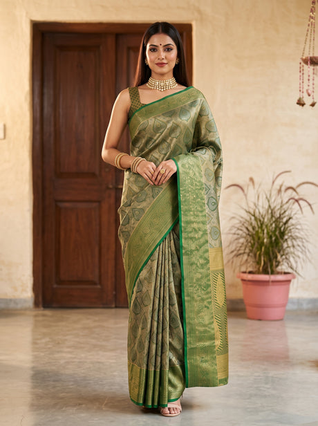MIMOSA Green Kanjivaram Art Silk Saree — Model lifestyle pose
