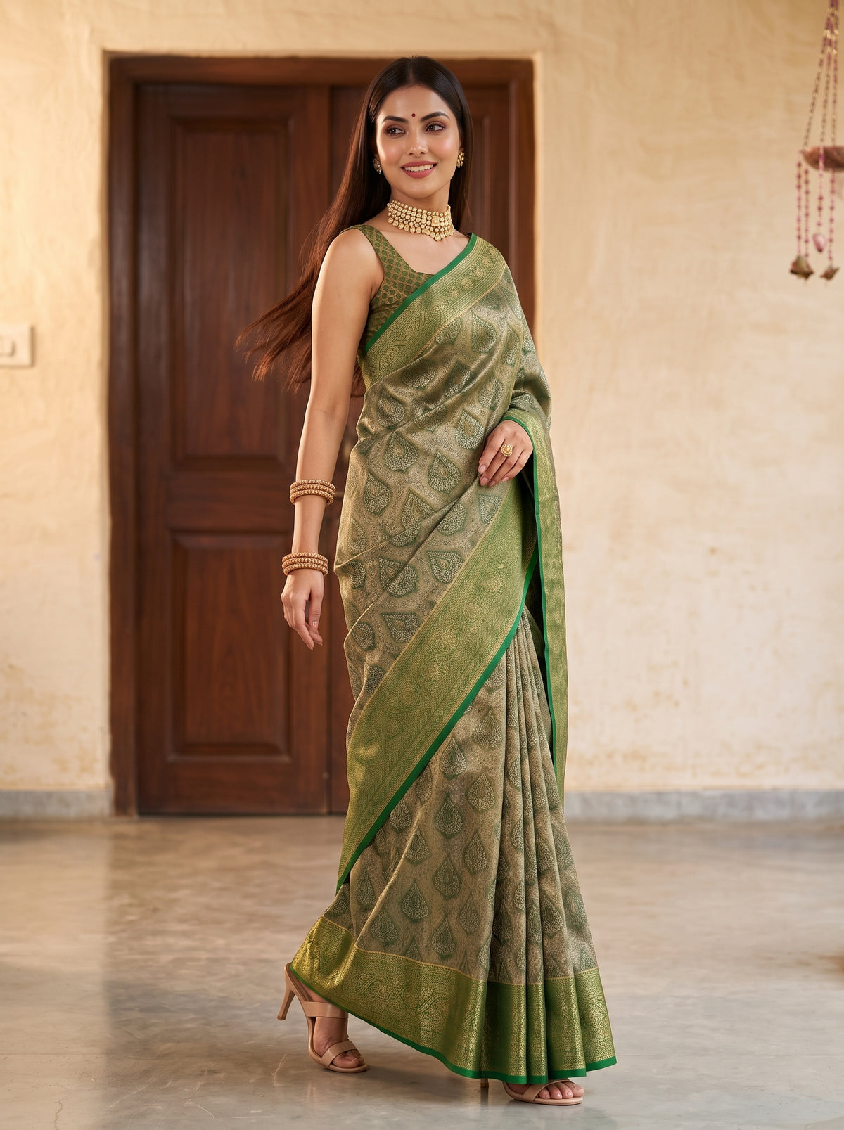 MIMOSA Green Kanjivaram Saree — pose 9 styling detail