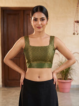 MIMOSA Green Kanjivaram Saree — blouse close-up