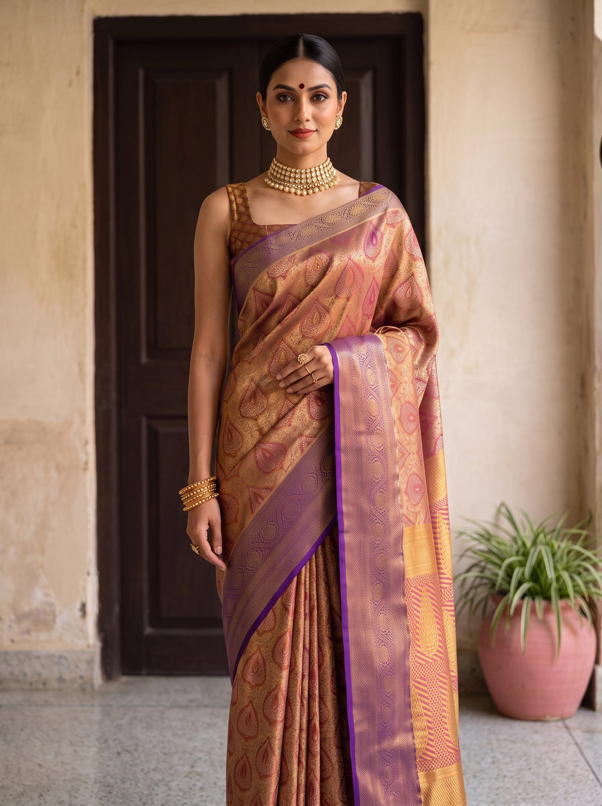 MIMOSA Magenta Kanjivaram Saree — pose 10 styling detail