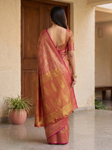 MIMOSA Maroon Kanjivaram Art Silk Saree — Saree shot with pallu and body details