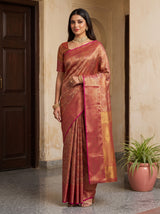 MIMOSA Maroon Kanjivaram Saree — pose 5 styling detail