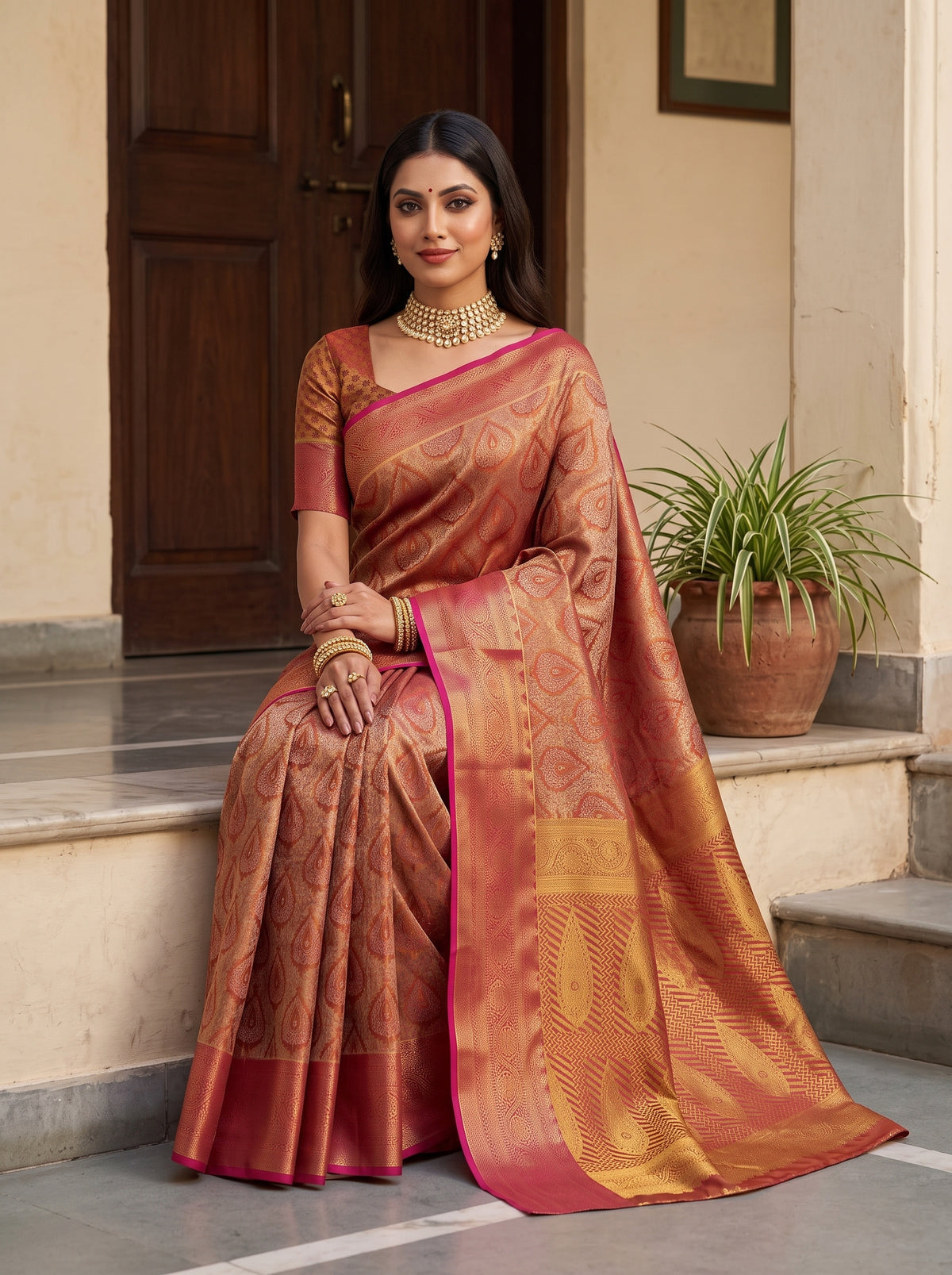 MIMOSA Maroon Kanjivaram Saree — pose 8 styling detail