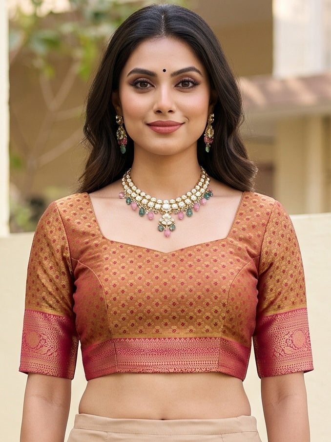MIMOSA Maroon Kanjivaram Saree — blouse close-up