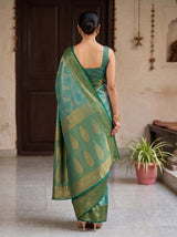 MIMOSA Rama Kanjivaram Art Silk Saree — Saree shot with pallu and body details