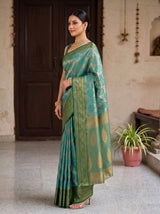 MIMOSA Rama Kanjivaram Saree — pose 3 styling detail
