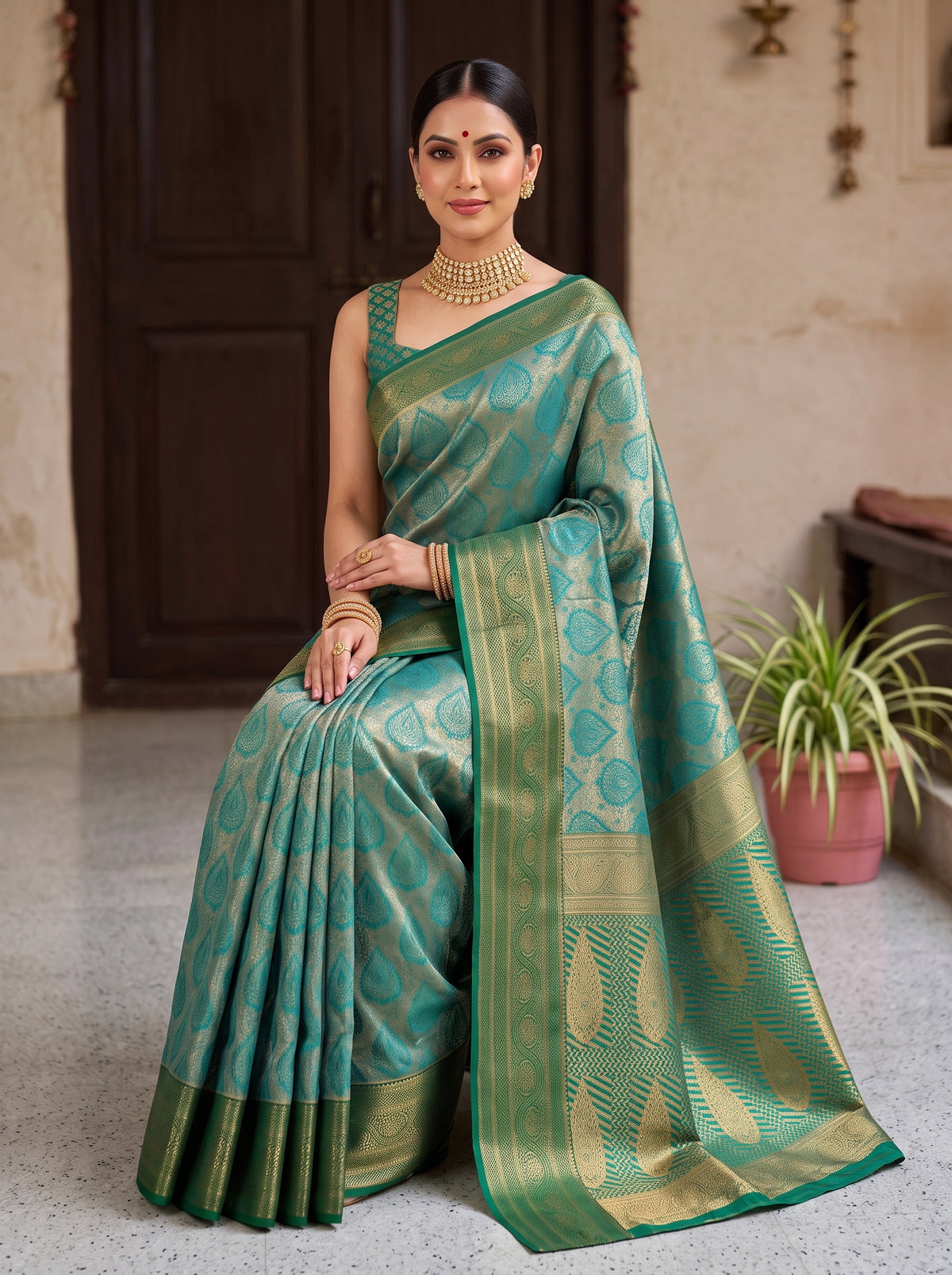 MIMOSA Rama Kanjivaram Saree — pose 8 styling detail