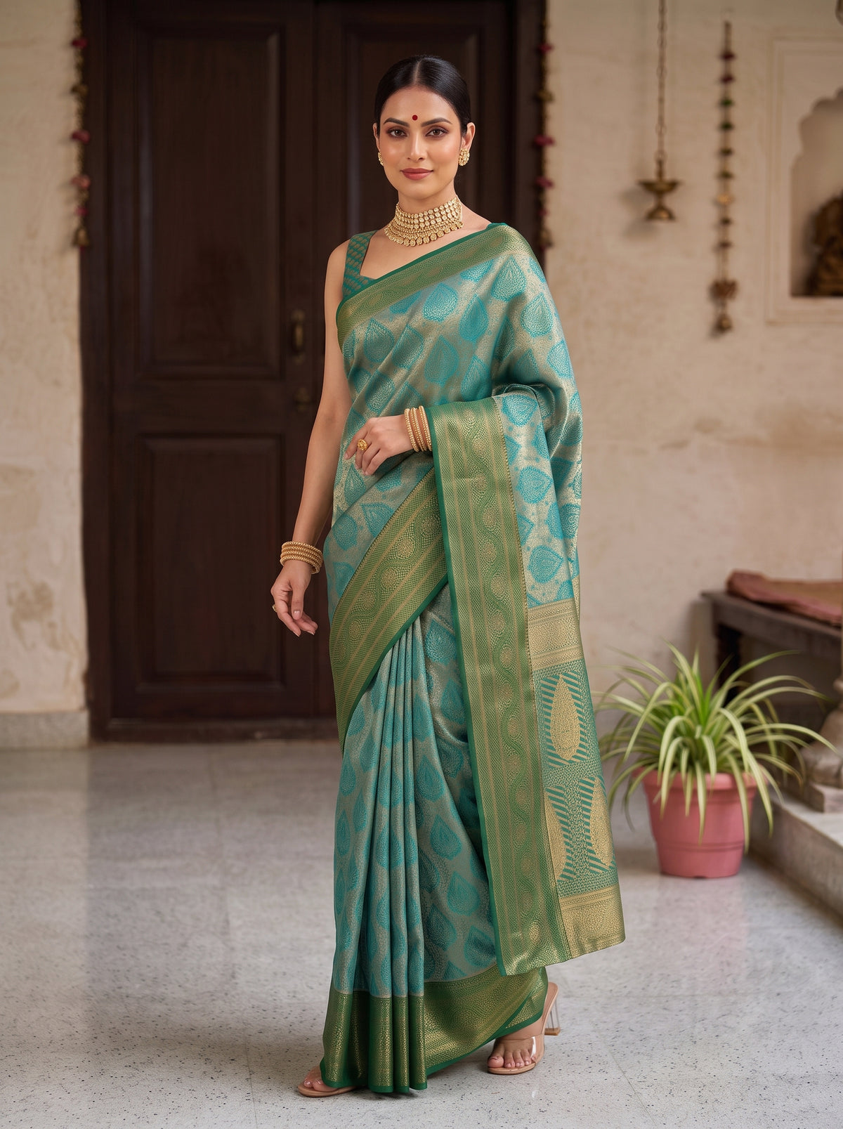 MIMOSA Rama Kanjivaram Saree — pose 9 styling detail