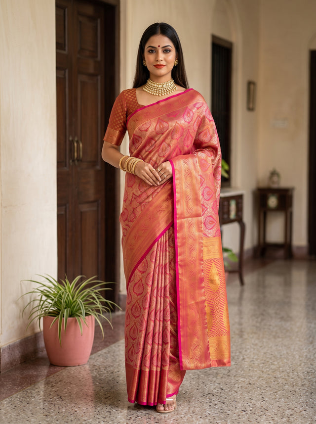MIMOSA Rani Kanjivaram Art Silk Saree — Model lifestyle pose
