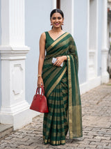 MIMOSA Bottle Green Mysore Silk Crepe Saree — AI model lifestyle pose