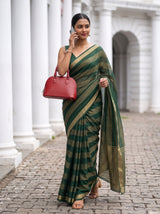 MIMOSA Bottle Green Mysore Silk Crepe Saree — pose 5 styling detail