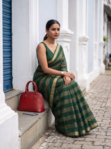 MIMOSA Bottle Green Mysore Silk Crepe Saree — pose 8 styling detail