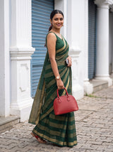 MIMOSA Bottle Green Mysore Silk Crepe Saree — pose 9 styling detail