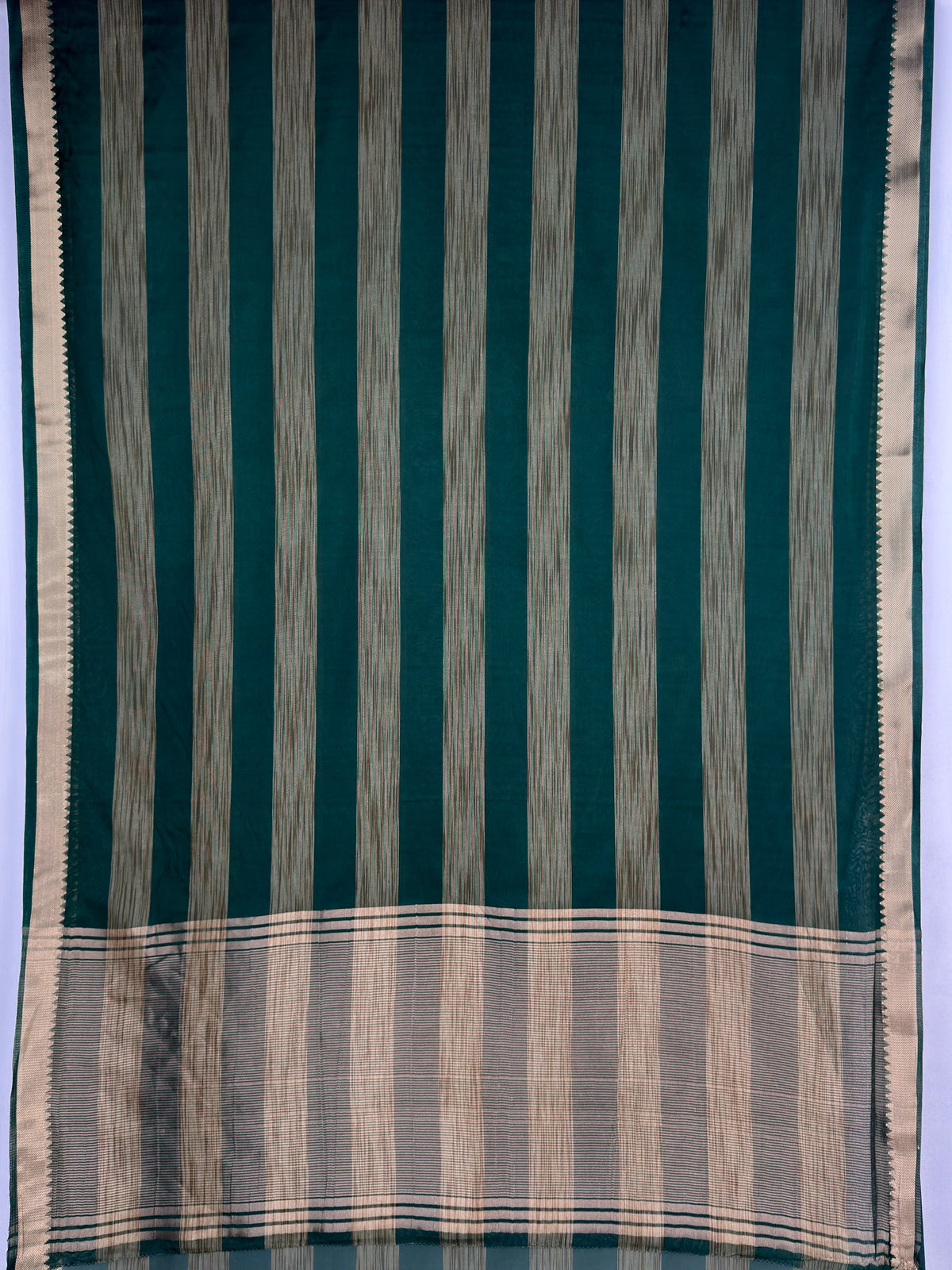 MIMOSA Bottle Green Mysore Silk Crepe Saree — pallu and zari work detail