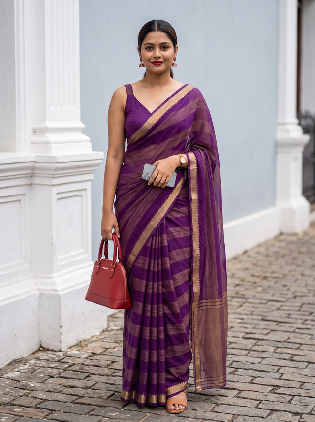 MIMOSA Jamun Mysore Silk Crepe Saree — AI model lifestyle pose
