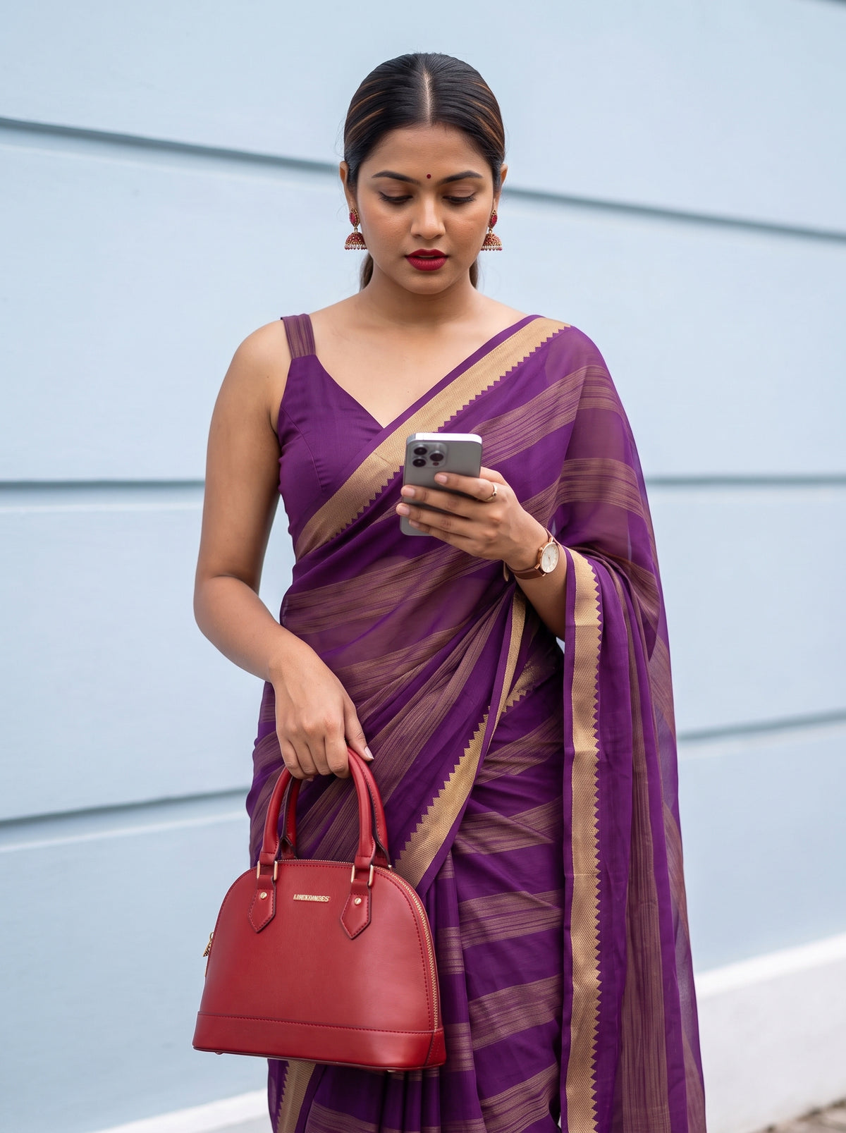 MIMOSA Jamun Mysore Silk Crepe Saree — pose 10 styling detail