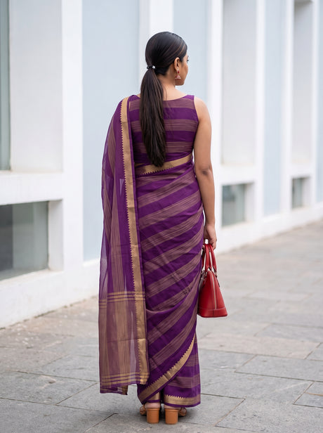 MIMOSA Jamun Mysore Silk Crepe Saree — Saree shot pallu and body