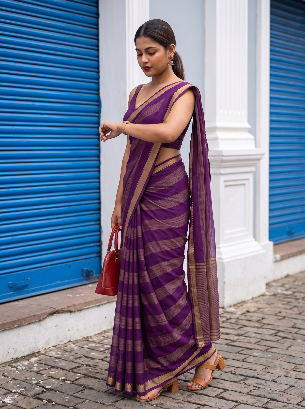 MIMOSA Jamun Mysore Silk Crepe Saree — pose 3 styling detail