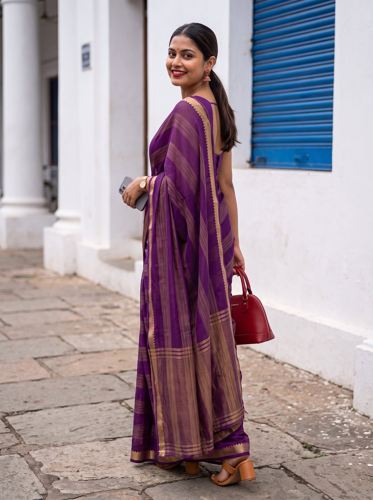 MIMOSA Jamun Mysore Silk Crepe Saree — pose 7 styling detail