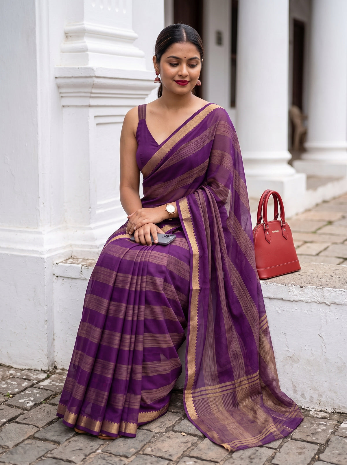 MIMOSA Jamun Mysore Silk Crepe Saree — pose 8 styling detail