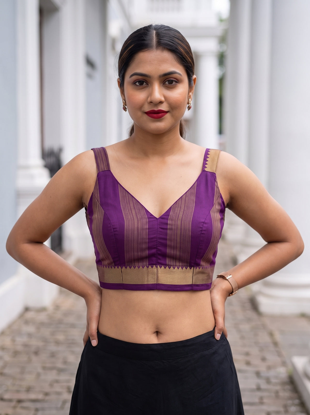 MIMOSA Jamun Mysore Silk Crepe Saree — blouse close-up