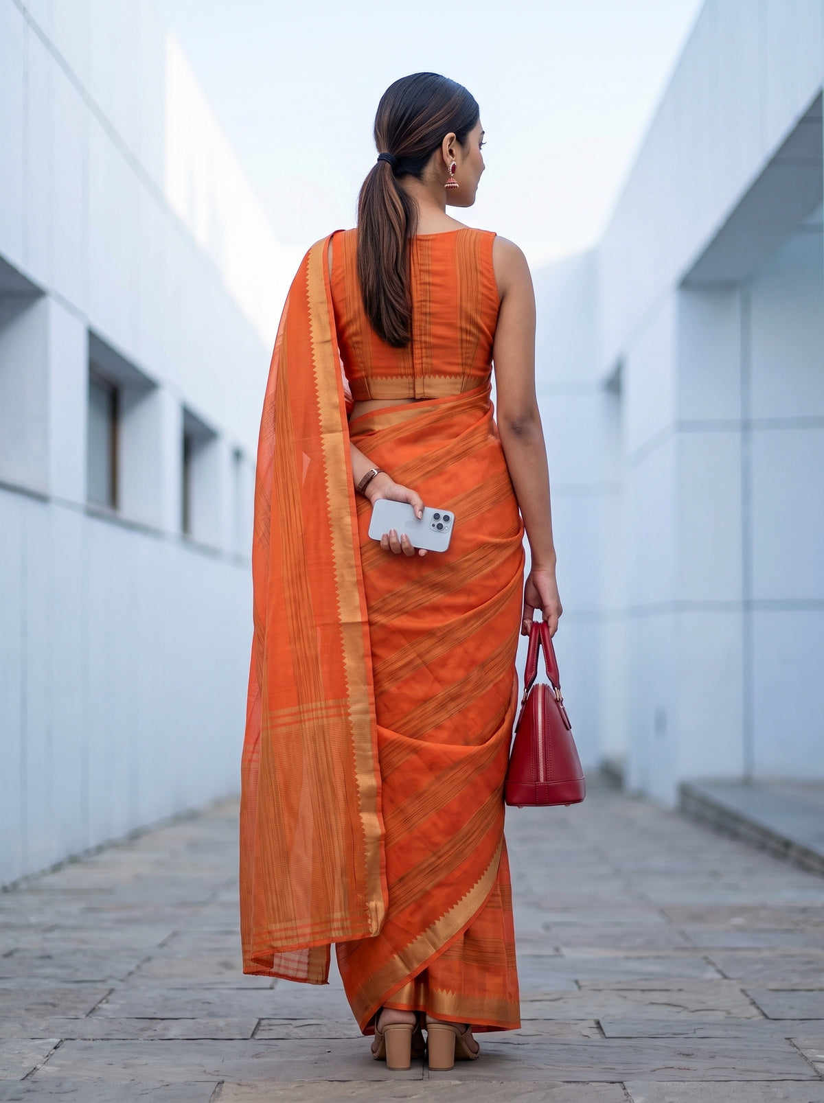 MIMOSA Peach Mysore Silk Crepe Saree — Saree shot pallu and body