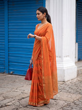 MIMOSA Peach Mysore Silk Crepe Saree — pose 3 styling detail