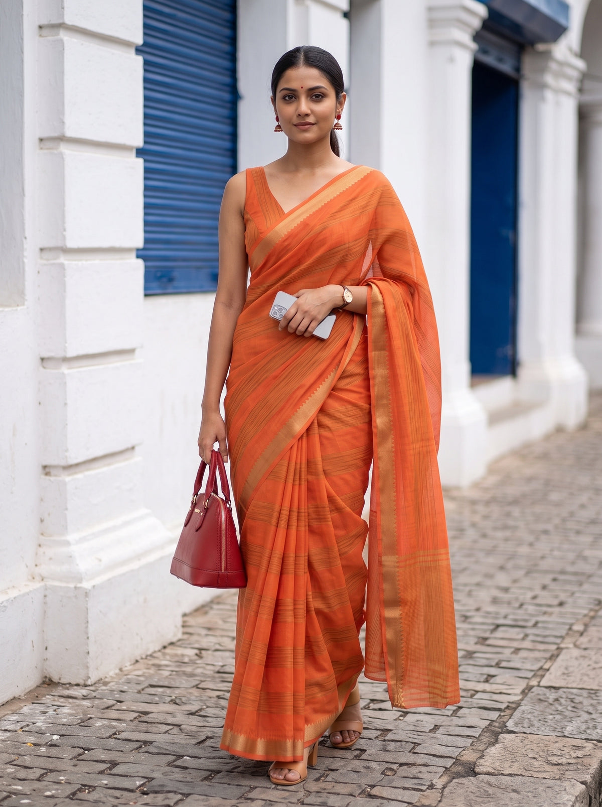 MIMOSA Peach Mysore Silk Crepe Saree — pose 4 styling detail
