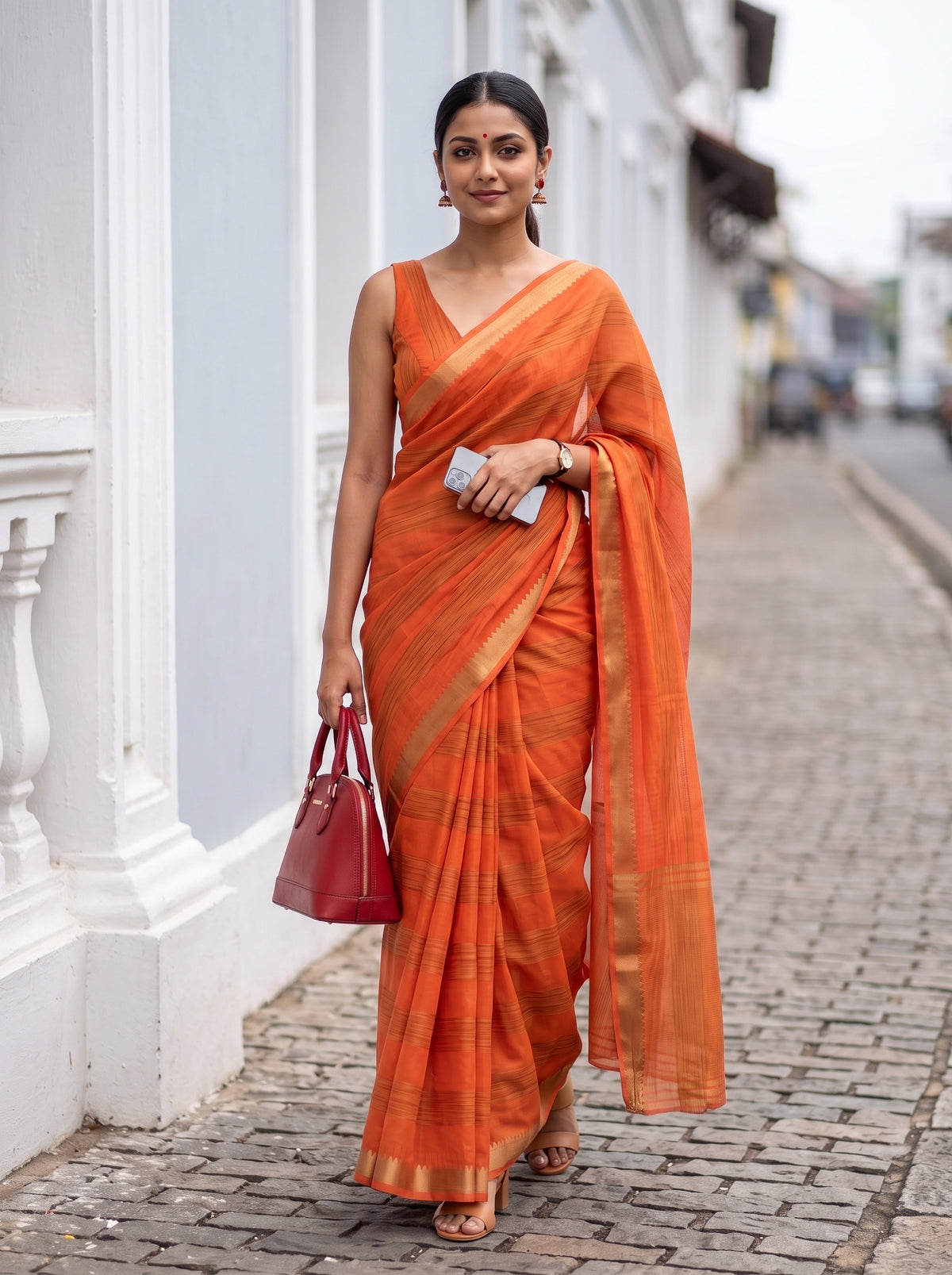 MIMOSA Peach Mysore Silk Crepe Saree — pose 6 styling detail